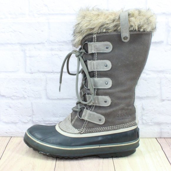 Sorel Shoes - Sorel Joan of Artic Gray Suede Fur Trim Waterproof Winter Boots Size 9